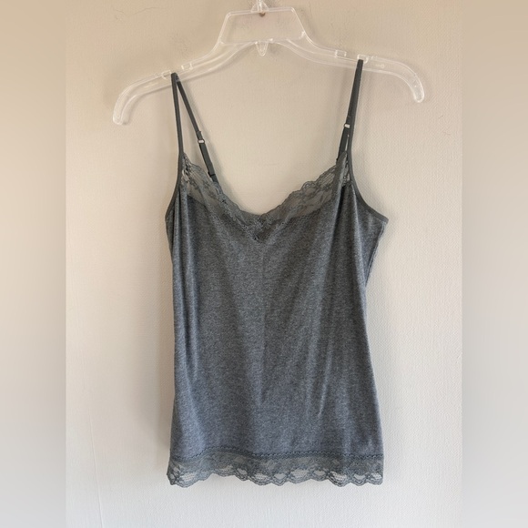 Y2K EXPRESS Lace Trim Cami Tank Top Stretch Gray Camisole Coquette Indie Size M - Picture 3 of 10
